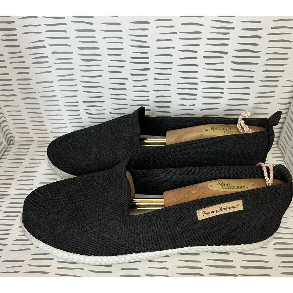Tommy Bahama Womens Black Knit Slip On Espadrille Sneakers 7.5 Minimalist Travel